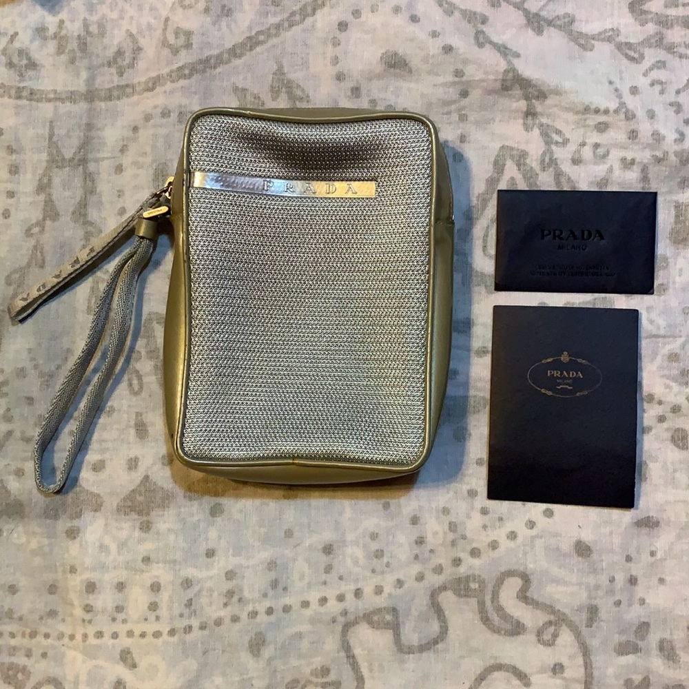Vintage Prada Sport Bike Lux Pochette Wristlet Argento Gray Made in Italy - Picture 14 of 17